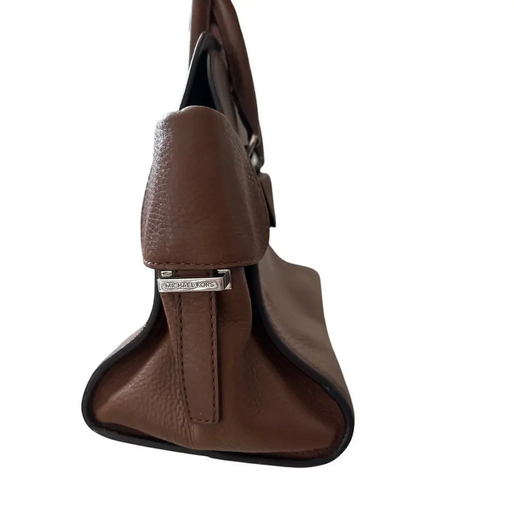 Michael Kors Brown Pebbled Leather Satchel Silver Hardware